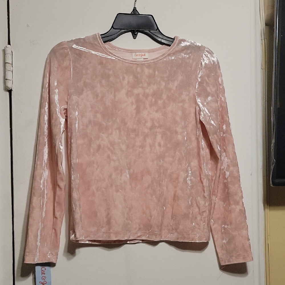Cat & Jack Pink Velvet Long Sleeve Top Size L (10/12)